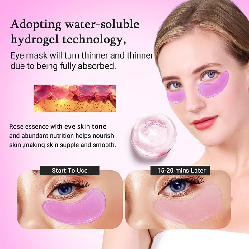 Under Eye Patchs (30 Pairs) Rose Eye Mask for Dark Circles and Puffiness Wrinkle Eye Bags (Rose)