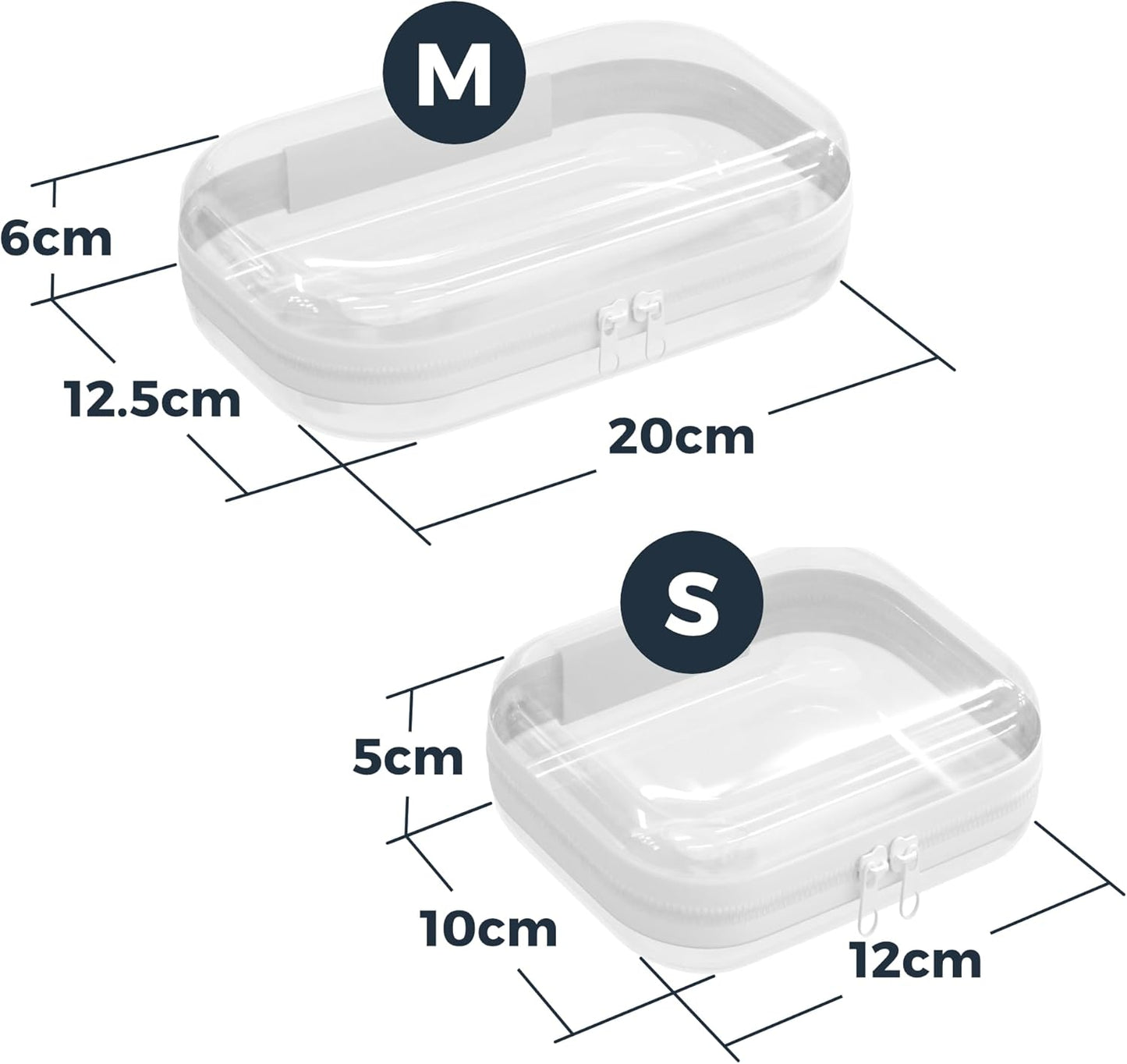 Extra Durable Mini Clear Hard Shell Zipper Case 6 Pack, 2x 12" Large, 2x 8" Medium, 2x 5" Small, Clear Travel Makeup Case, Hard Plastic Toiletry & Cosmetic Bag, Zippered Make Up Organizer Pouch