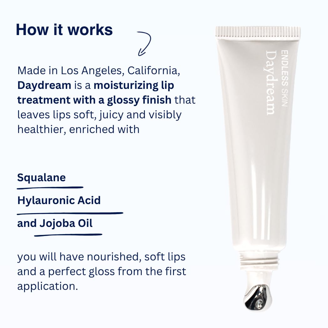 Endless Skin - Daydream - Natural Vanilla Flavor Lip Balm with Jojoba Oil, Hyaluronic Acid and Squalane - Ultra Glossy Finish that Nourishes and Hydrates Your Lips - Vegan and Paraben Free - 15ml