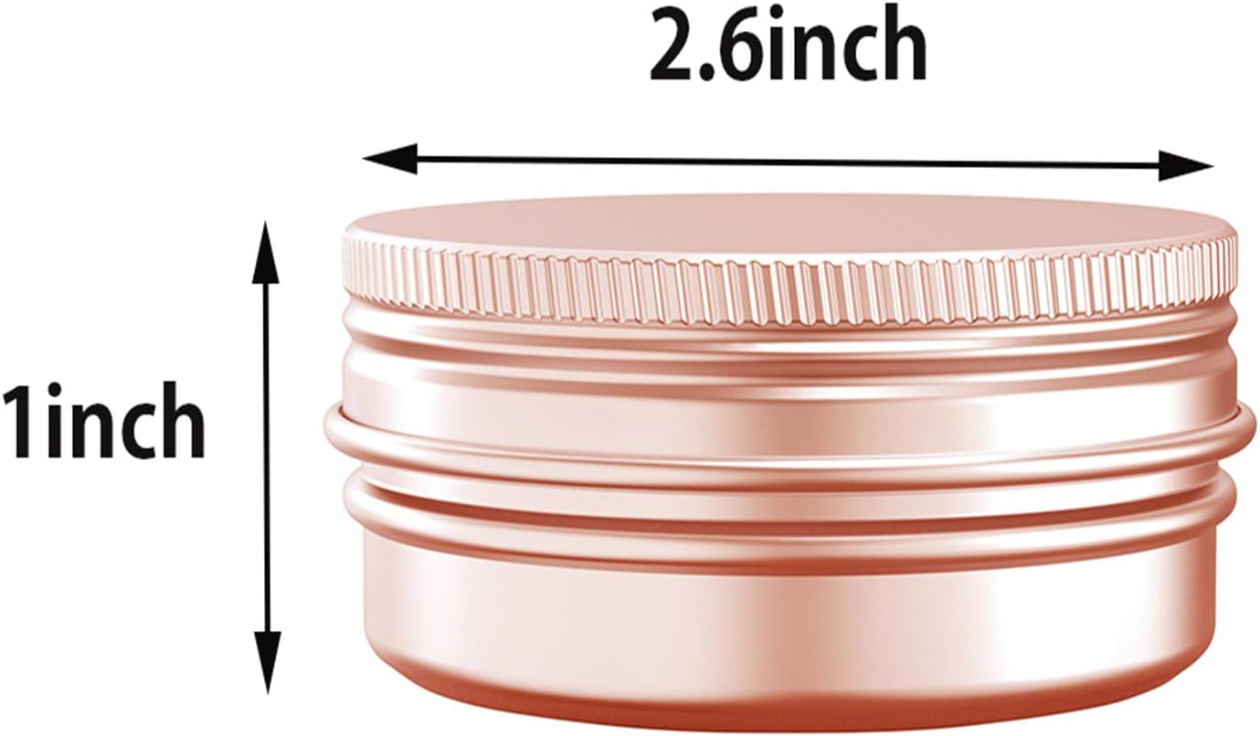 2 Ounce Aluminum Tin Jar with Screw Cap 60mL Tin Cans Refillable Containers for Cosmetic, Lip Balm, Cream, Lotion, Balms, Spices, Salve, Rose Gold 20 Pcs