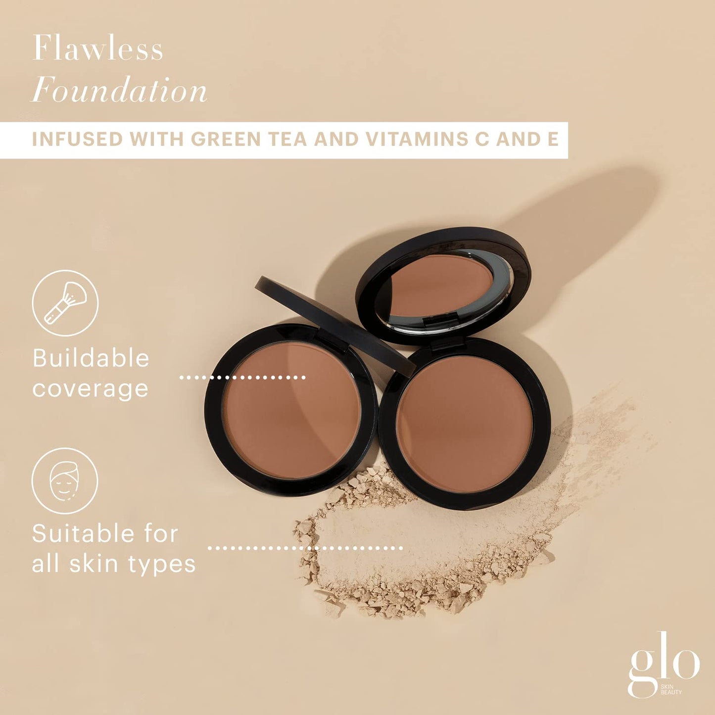 Glo Skin Beauty Pressed Base Powder Foundation Makeup (Cocoa Light) - Flawless Coverage for a Radiant Natural, Second-Skin Finish