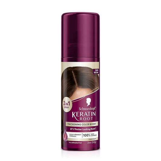 Schwarzkopf Keratin Color Root Temporary Hair Color Spray, Dark Brown - Salon Inspired Temporary Hair Dye, for up 100% Gray Coverage and Thicker Looking Roots, Ammonia free