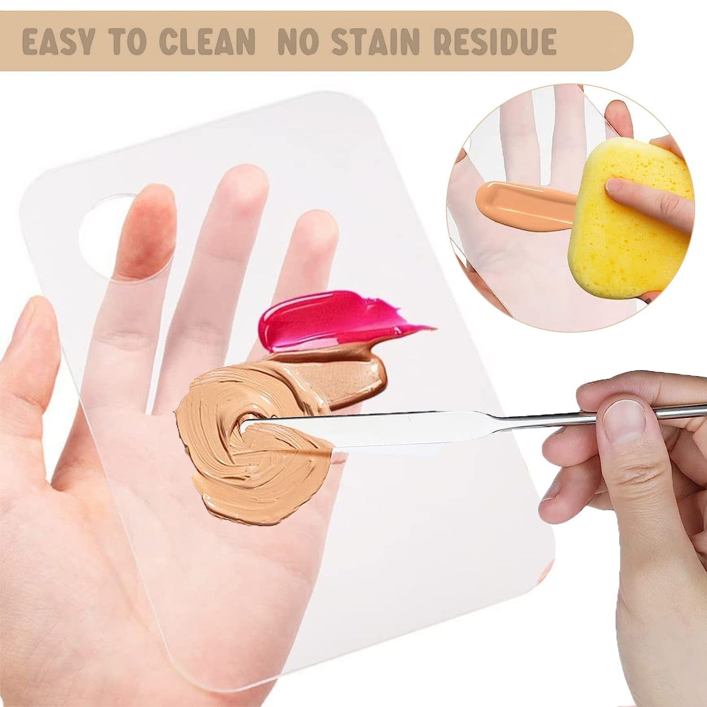 Makeup Spatula and Makeup Palette, Stainless Steel Foundation Palette & Tiny Spatula Tool for Nail, Art, Eye Shadow, Eyelash, Face Makeup (Acrylic Palette)