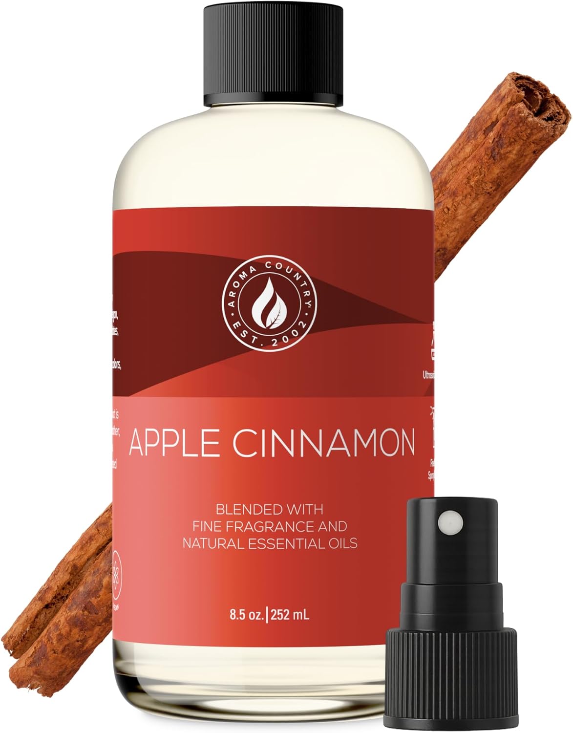 Aroma Country Apple Cinnamon Diffuser Oil - Luxury Essential Oils for Diffuser Refill & Air Freshener Room Spray - Long-Lasting & Natural Home Fragrance, Apple Cinnamon Scented Oil (8.5 Fl. oz)