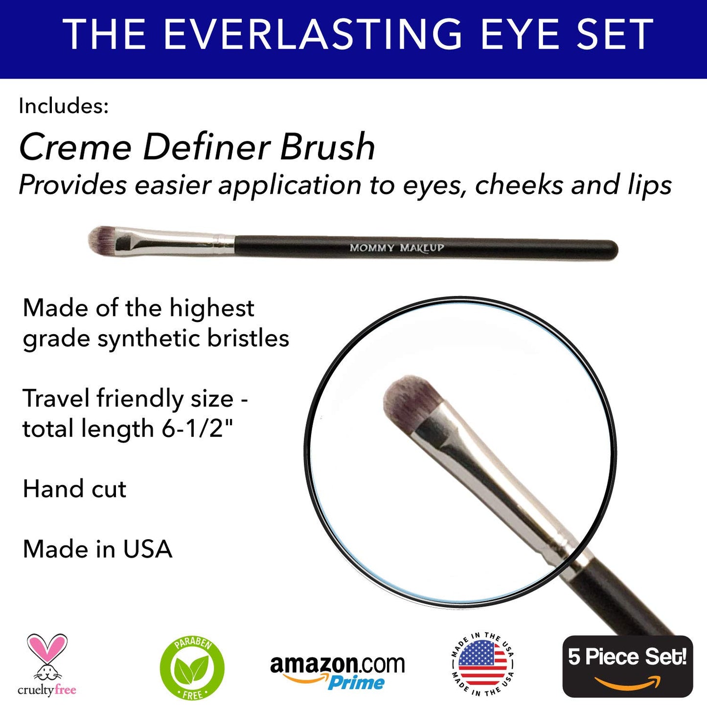 The Everlasting Eye 5 Piece Waterproof Makeup Set. Gel Eyeliner, Creme Eyeshadow, 2 brushes and Mesh Bag. Paraben-free, Talc-free, Cruelty-free. Misty Mocha/Black Beauty 1801