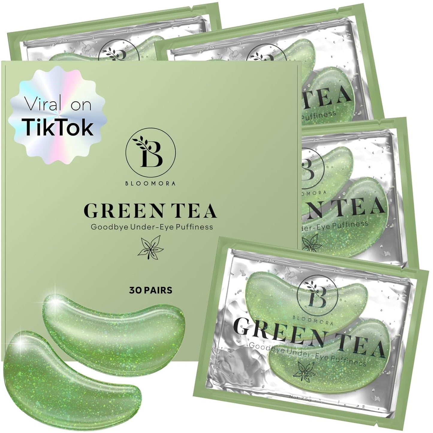 Green Tea Eye Patches (30 Pairs) Eye Mask | Eye Masks with Niacinamide & Hyaluronic Acid | Under Eye Patches for Dark Circles | Under Eye Patches for Puffy Eyes | Eye Care