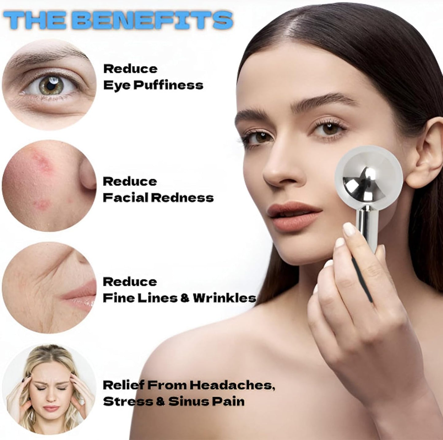 Ice Globes for Face Eyes, Unbreakable Stainless Steel Cryo Massagers for Skincare Routines, Multifunctional Cold Roller Cooling Globes for Puffiness, Sagging Skin, Fine Lines Facial Relaxation (Black)