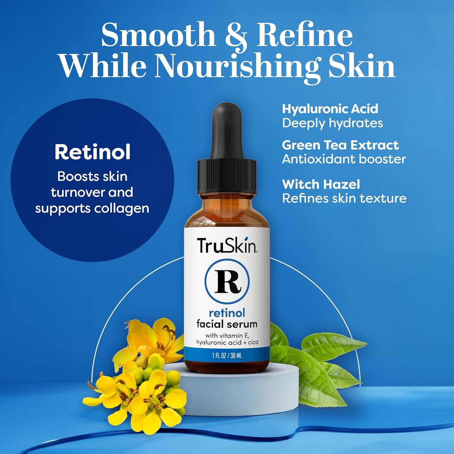 TruSkin Retinol Serum for Face – Gentle Anti-Aging Serum with Retinol, Hyaluronic Acid, and Vitamin E for a More Youthful Feel – Skin Care Made to Improve Look of Fine Lines, Wrinkles, 1 fl oz
