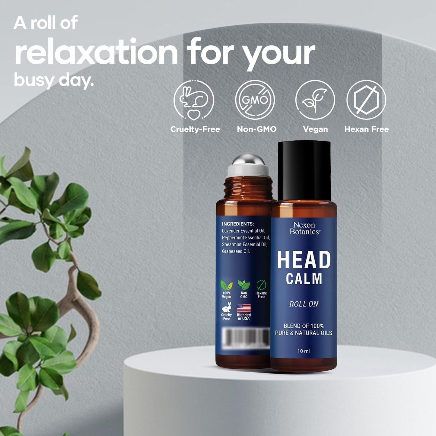 Head Calm Essential Oil Roll-On 10 ml - Soothing Migraine Roller Ball for Headache Relief - Pure Natural Essential Oils - Nexon Botanics