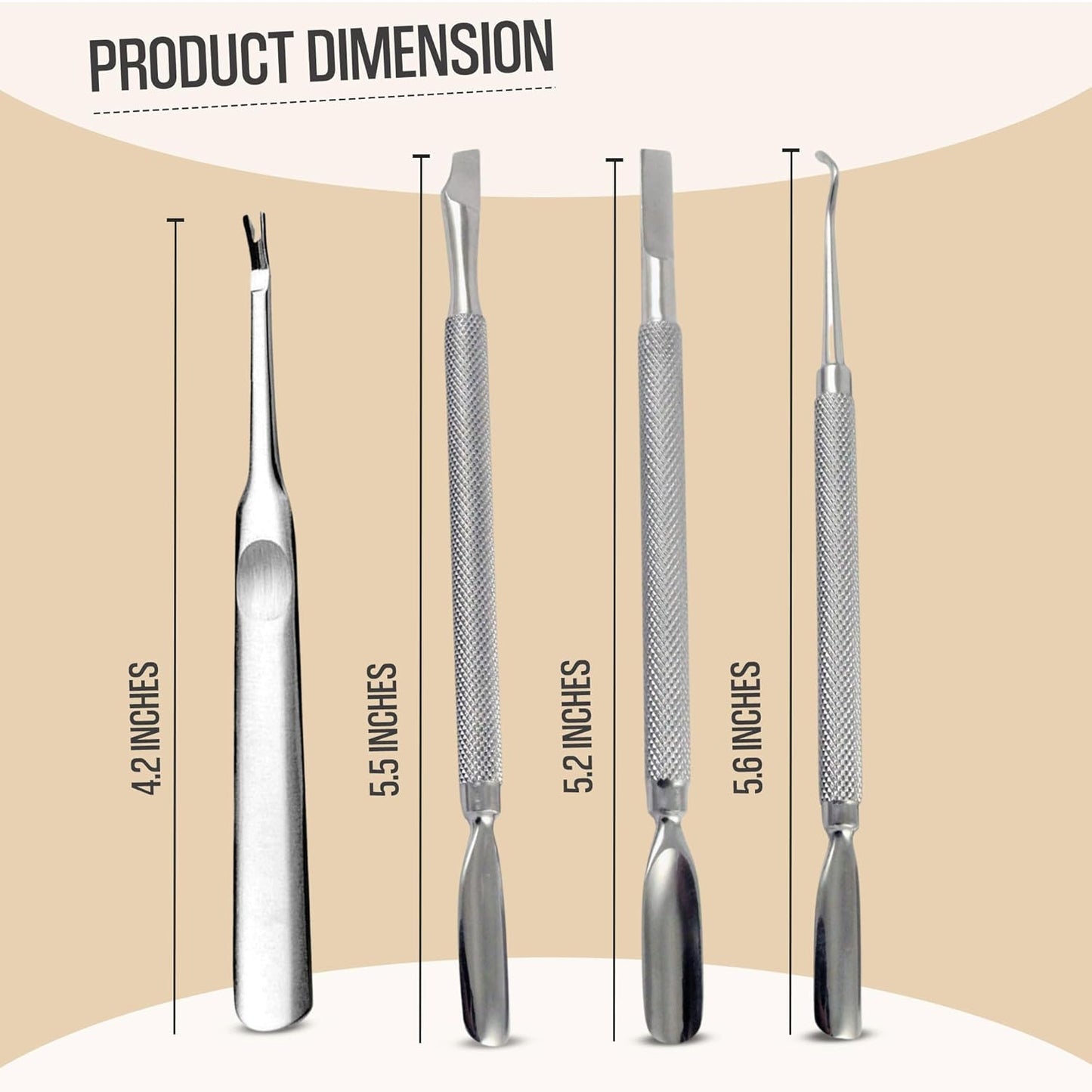 Cuticle Pusher Tools - Professional Nail Cuticle Pusher Cuticle Remover Cuticle Trimmer Ingrown Toenail Lifter Nail Cleaner Dual Sided Stainless Steel Manicure Pedicure Women 4 Pack Set Krisp Beauty