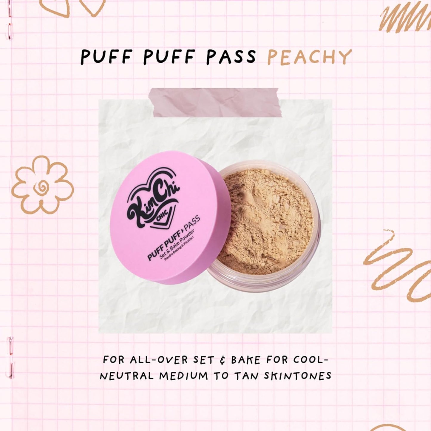 Kimchi Chic Beauty Puff Puff Pass Set and Bake Setting Powder for Makeup, Extra Fluffy Loose Face Powder Poof, Soft Natural Face Makeup for Uneven Skin Tone, 04 Peachy