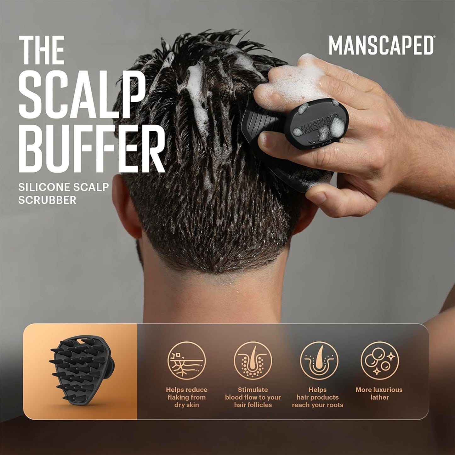 MANSCAPED® The Scalp Buffer Men’s Silicone Head Scrubber – Premium Cleansing & Exfoliating Hair Brush, Ergonomic Handheld Design for Gentle Scalp Massage (1-Pack)
