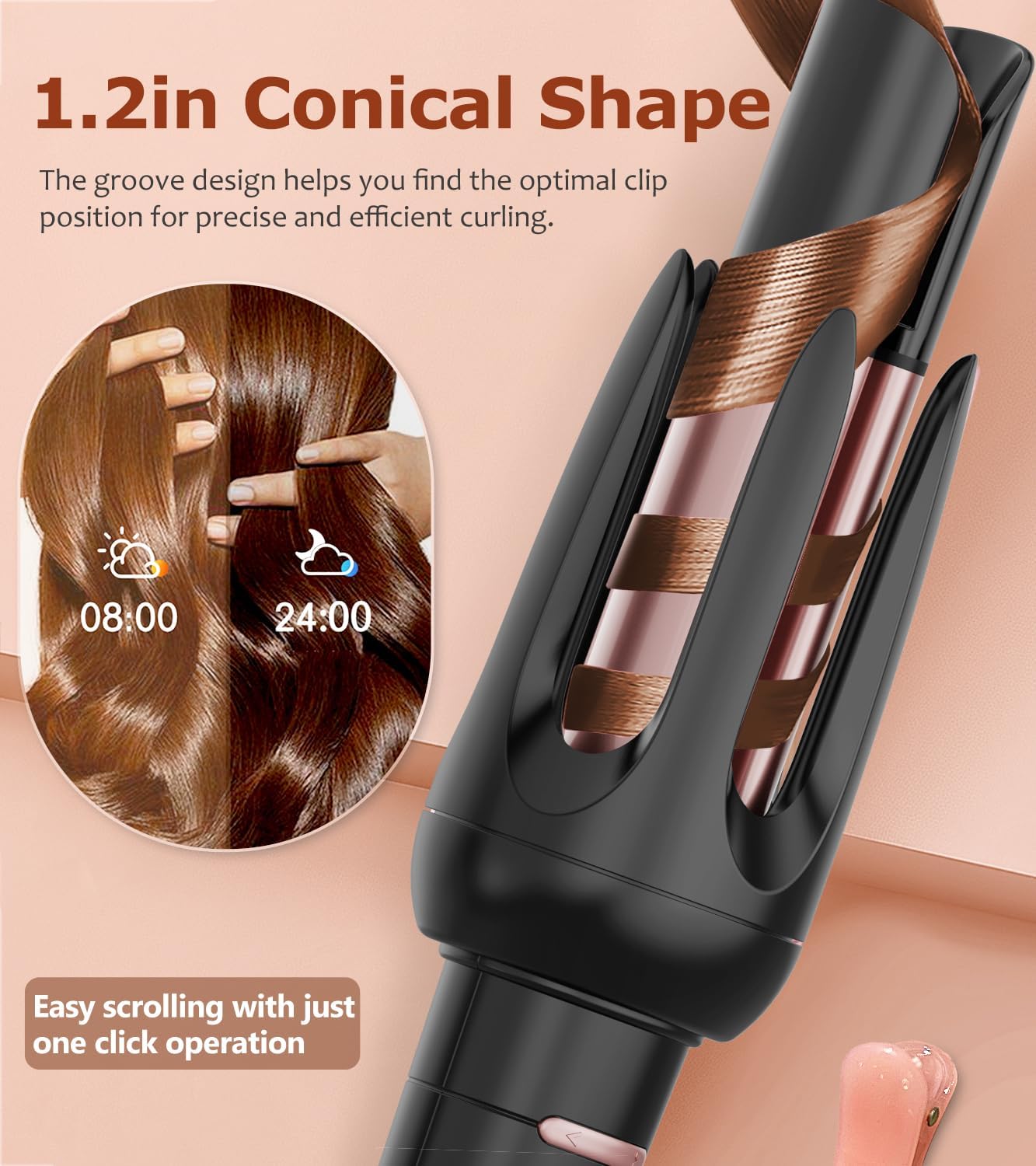 Auto Hair Curler, Automatic Curling Iron with 4 Temperature & 3 Timer, Automatic Shut-Off, Anti-Scald, Anti-Tangle Rotating Curling Wand for Hair Styling, Black