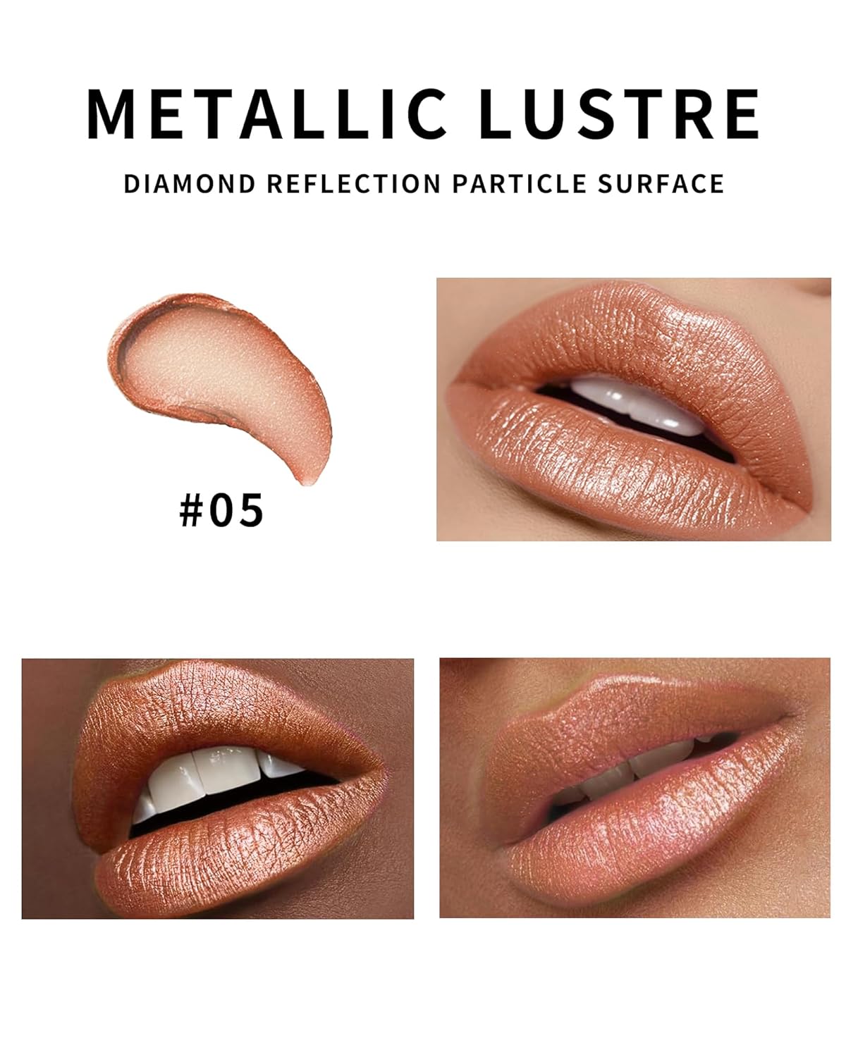 Glitter Metallic Shimmer Brown Lipstick Long Lasting,Diamond High Pigmented Nude Red Metallic Matte Liquid Lipstick Non-Stick Lip Gloss,Transferproof Lip Color Lip Stick Makeup for Women-05