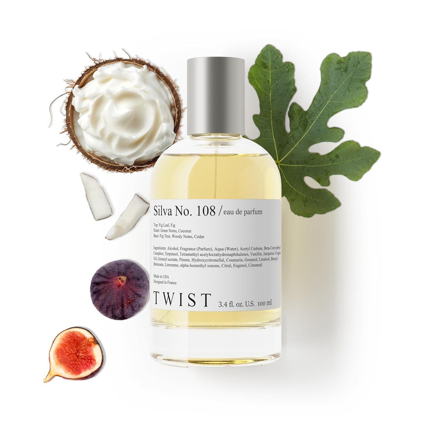 Twist Silva No. 108 - Inspired by Diptyq. Philosykos, Long-Lasting Perfume for Women & Men, Fig Leaf & Coconut, Vegan, Clean Ingredients, Unisex Fragrance – Spray 100 ml | 3.4 fl. oz.