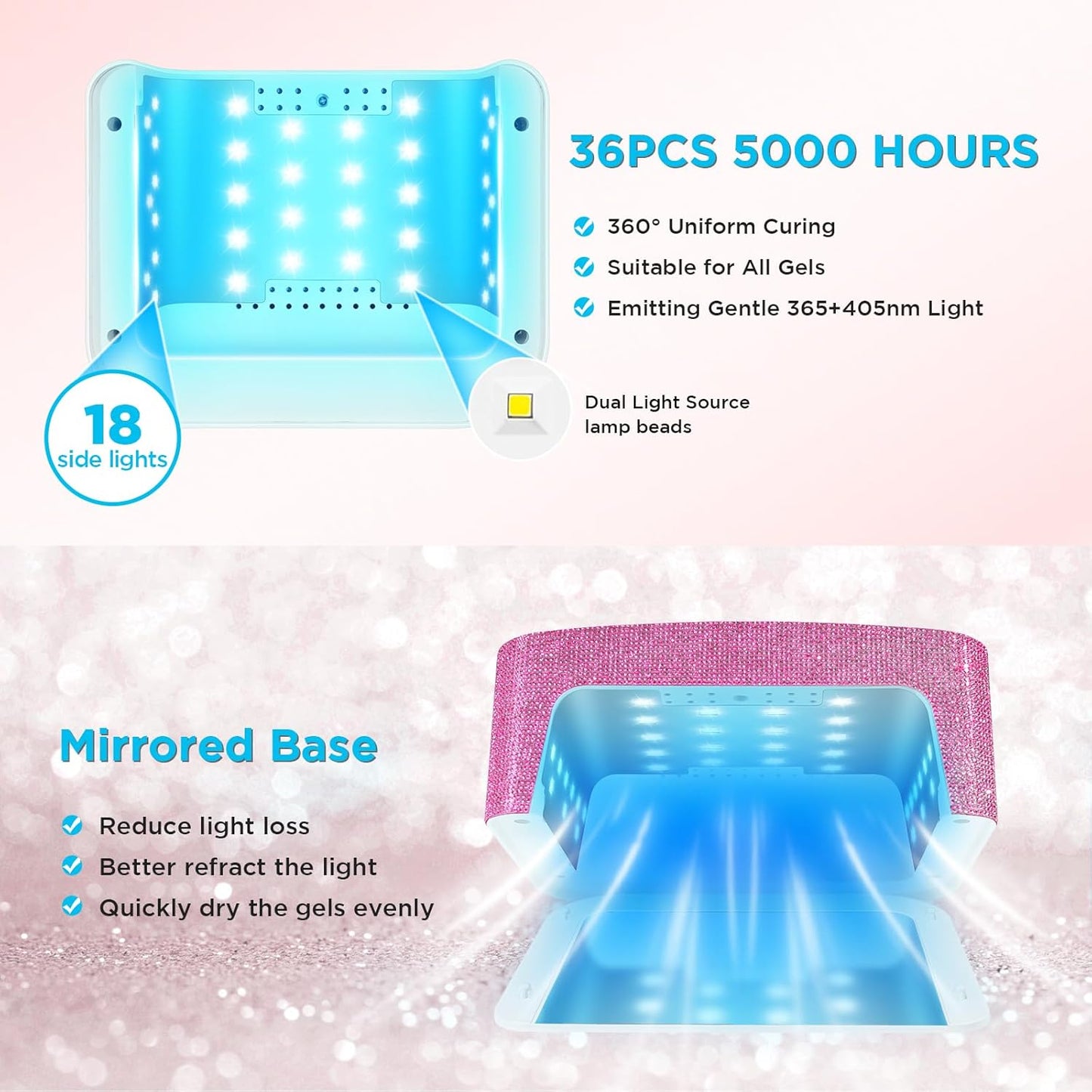 Cordless UV Nail Lamp, Rechargeable UV Light for Gel Nails, LED Nail Lamp with 4 Timer Modes, Gel Nail UV Light Decorate with Sparkling Nail Rhinestones