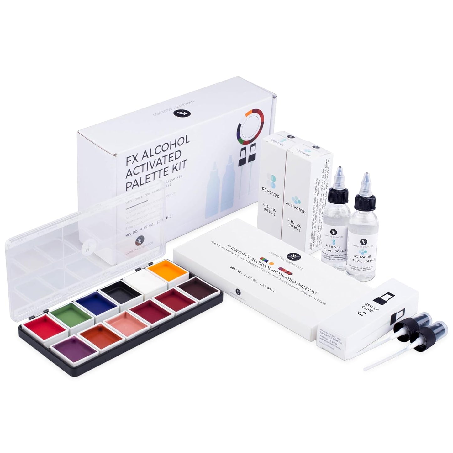 FX Alcohol-Activated Palette, Activator, and Remover Kit, Professional SFX Makeup Set Multicolor