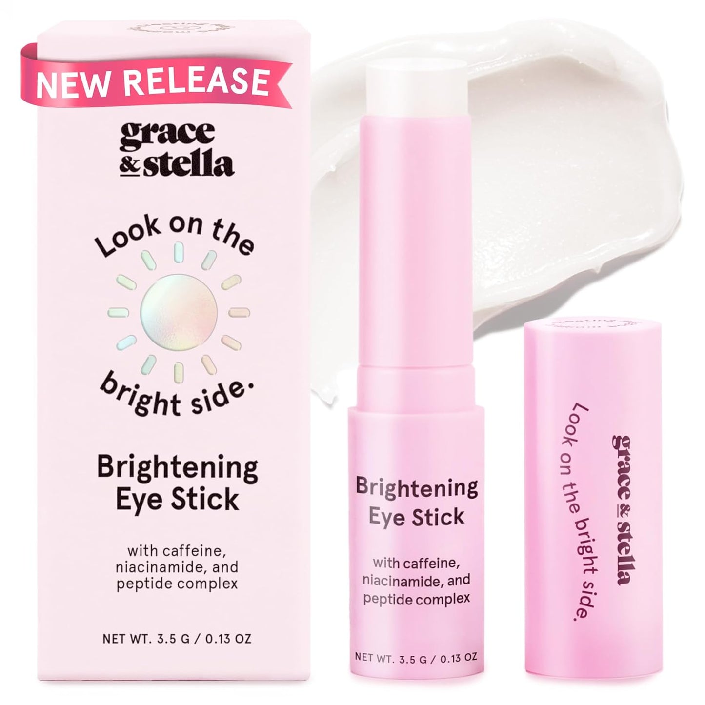 grace & stella Under Eye Brightener Balm Stick - Travel Essentials - Caffeine Eye Cream for Dark Circles, Puffiness, Wrinkles - Vegan Moisturizer Stick with Niacinamide, Hyaluronic Acid (0.13oz/3.5g)