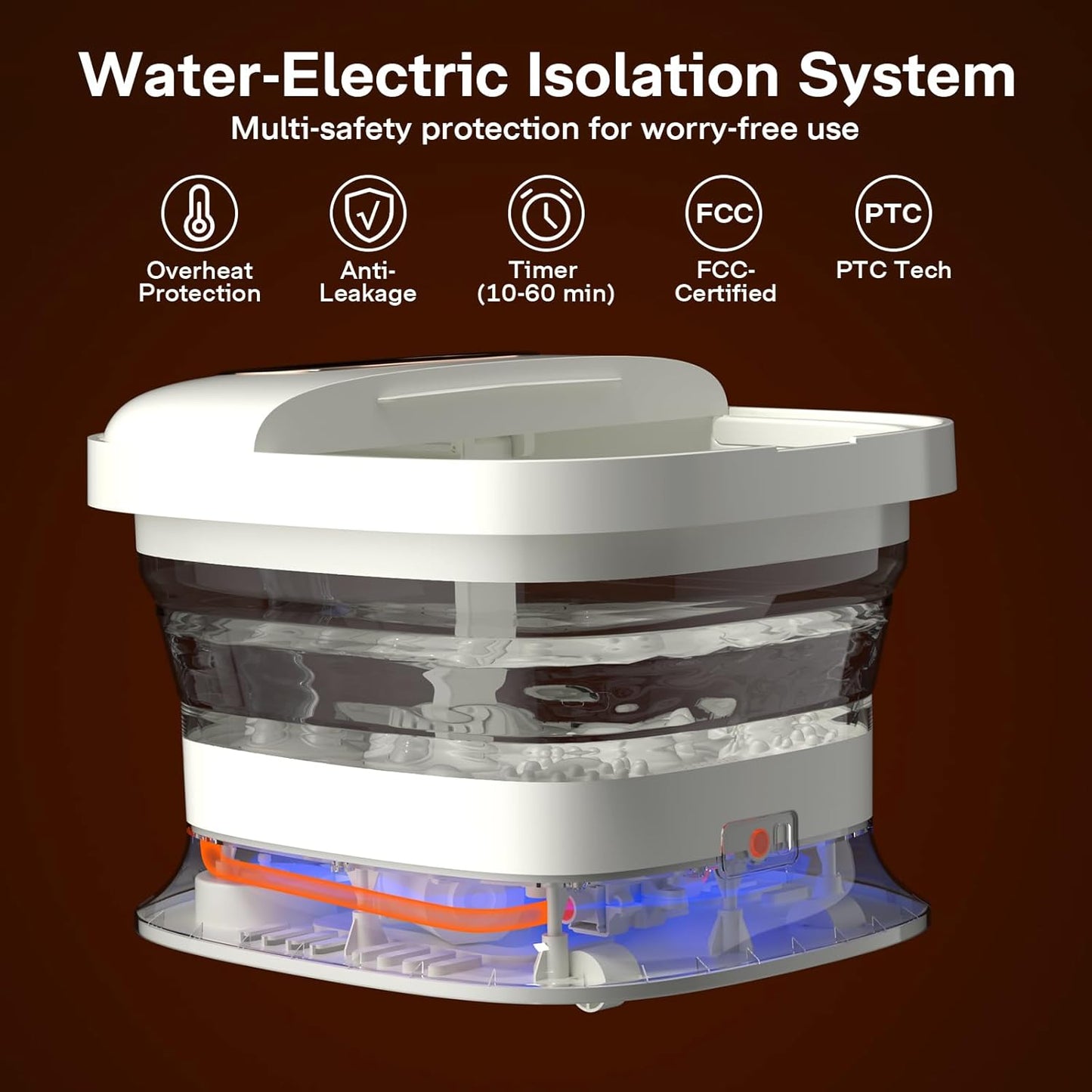 ALLJOY Collapsible Foot Spa Electric Rotary Massage, Foot Bath Massager with Heat, Bubble, Jet, Temp Control & Timer, Red Light, and 16 Shiatsu Massage Balls, Foot Soaking Tub for Stress Relief