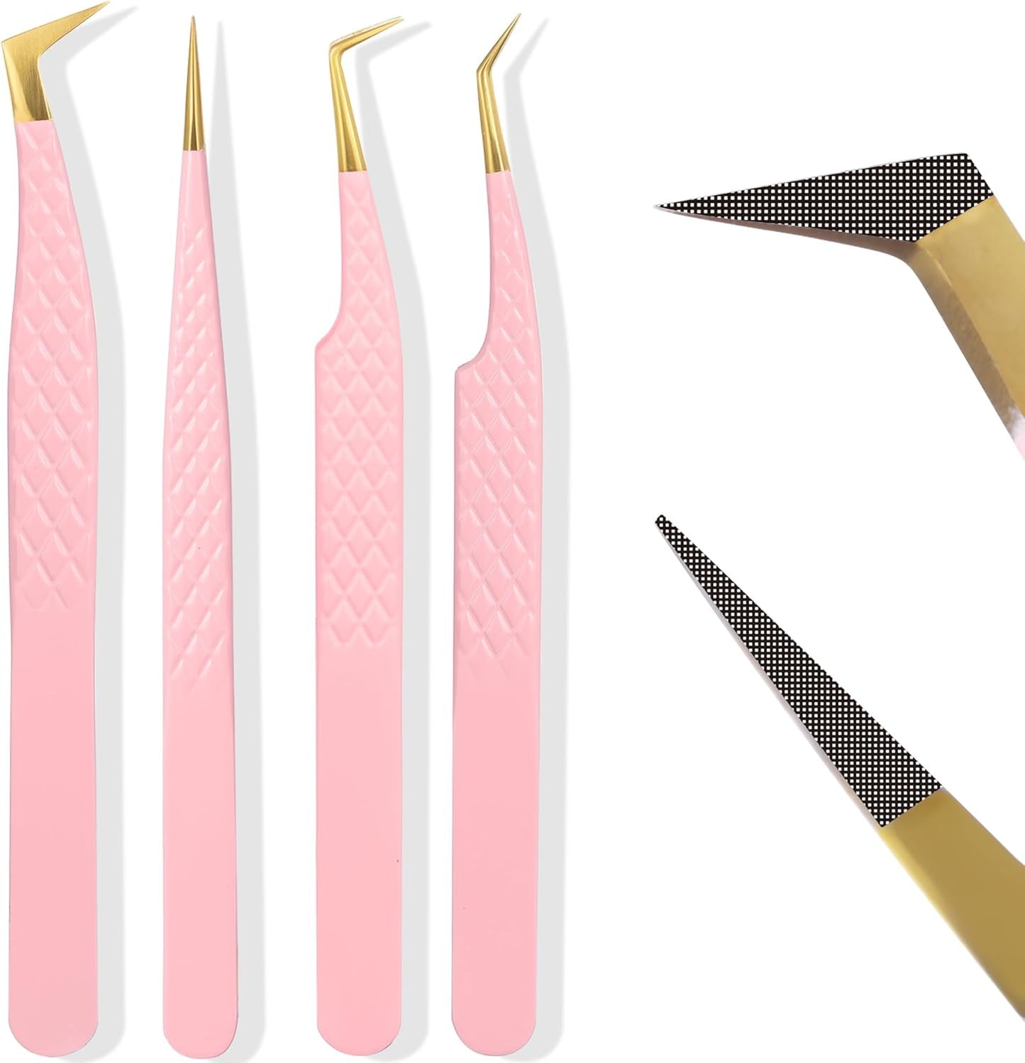 Fiber Tip Lash Tweezers For Eyelash Extension 4 Pcs Tweezers Professional Artist Tech Work Kit Tools,Best Volume Eyelash Lashes Extensions Precision Supplies Volume Boot 90 45 Degree(Pink)