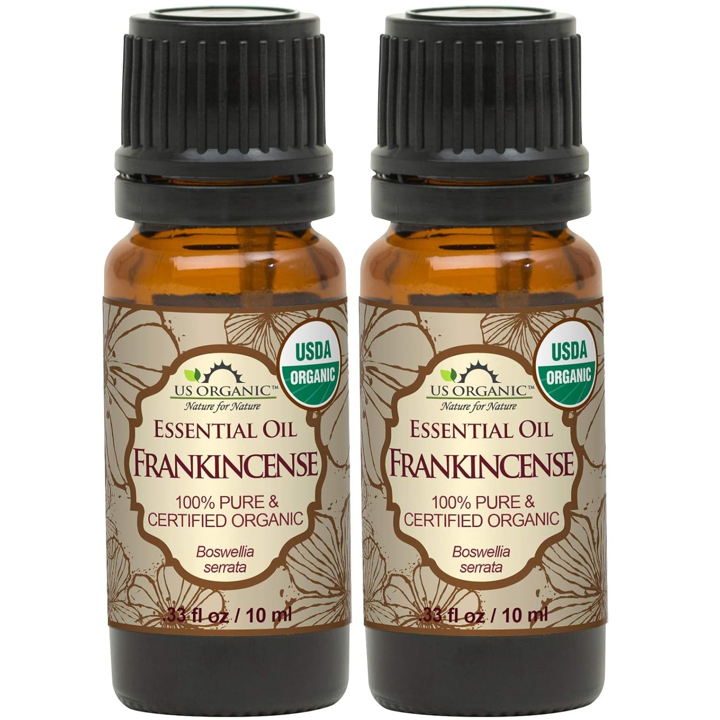 US Organic 100% Pure Frankincense Essential Oil, USDA Certified Organic, Steam Distilled, Boswellia serrata, Origin India, Use Topically or in Diffuser (10 ml, Value 2 Pack)