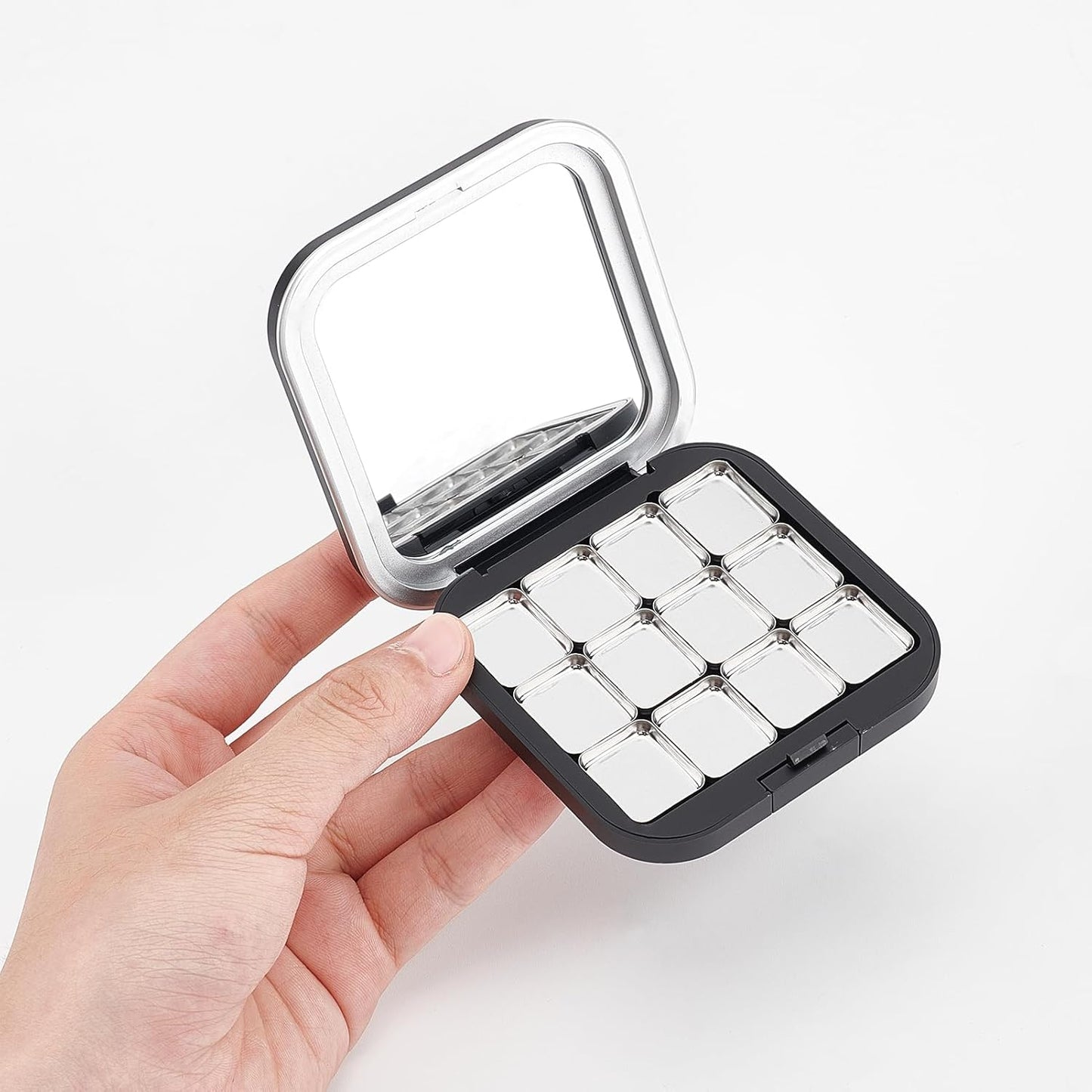 NICENEEDED 2 Pcs Empty Eyeshadow Palettes, 12 Grids Blush Pallet Makeup, DIY Lipstick Lip Balm Blusher Compact Containers Refillable Cosmetic Sample Storage Case Box with Mirror for Women