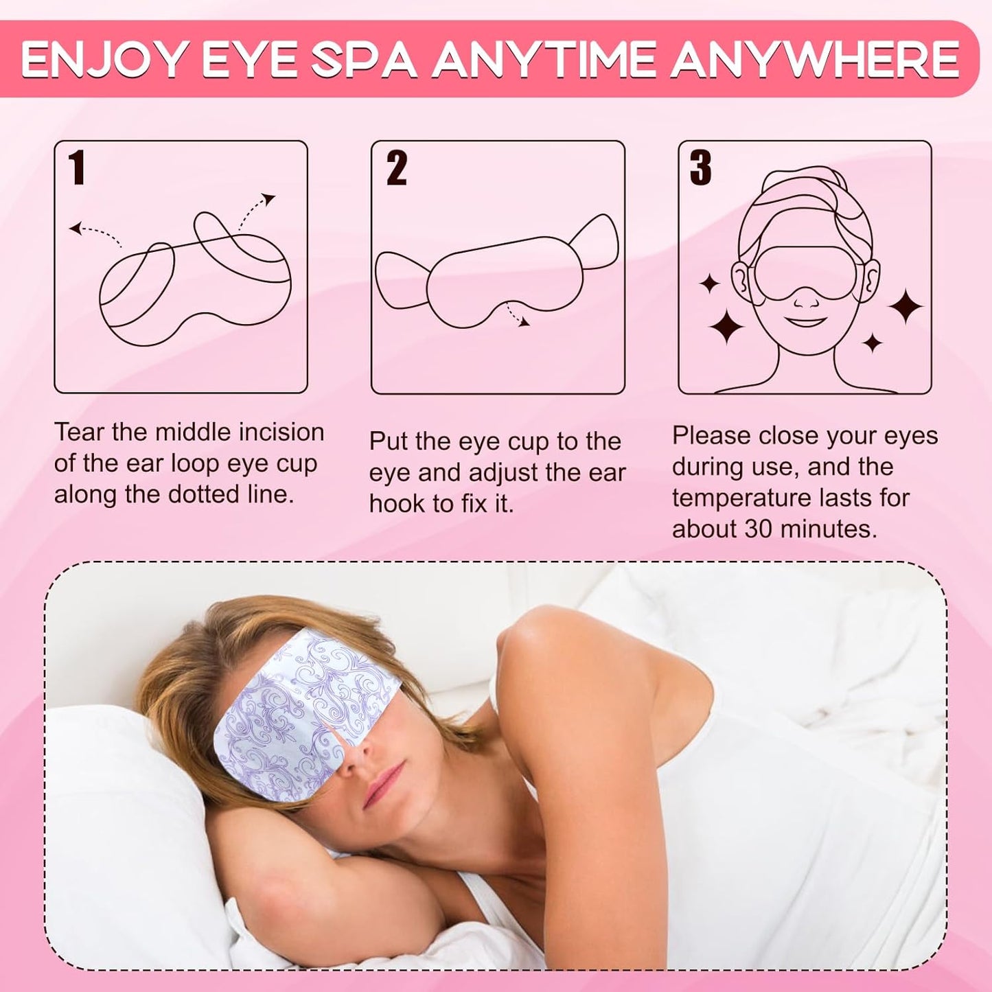 XPCARE 32 Pack Steam Eye Masks for Dry Eyes, SPA Warm Sleep Eye Mask, Disposable Heated Eye Mask for Dark Circles, Puffy Eyes, Relief Stress Eye Fatigue(Rose)