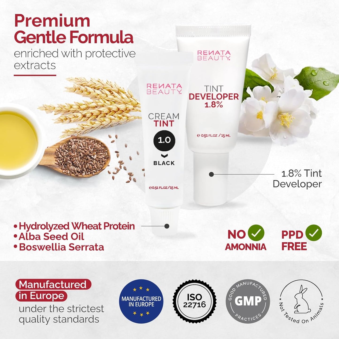 RB RENATA BEAUTY Tint Kit – Cream Hair Dye Kit with Developer and Application Brush for Spot Coloring - Covers Gray Hairs, Smudge-Proof, Long-Lasting Up to 4 Weeks, 20 Applications [Black]