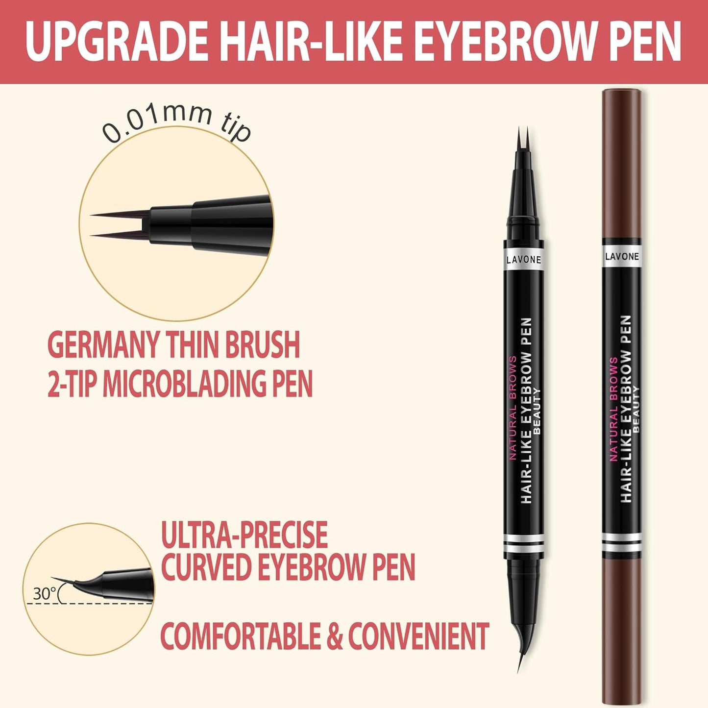LAVONE Hair-Like Eyebrow Pen Makeup kit, Eyebrow Pencils for Women with Waterproof Microblading Eyebrow Pencil, Eyebrow Pomade, Eyeliner and Eyebrow Brush, Create Full, Natural Brows, Medium Brown