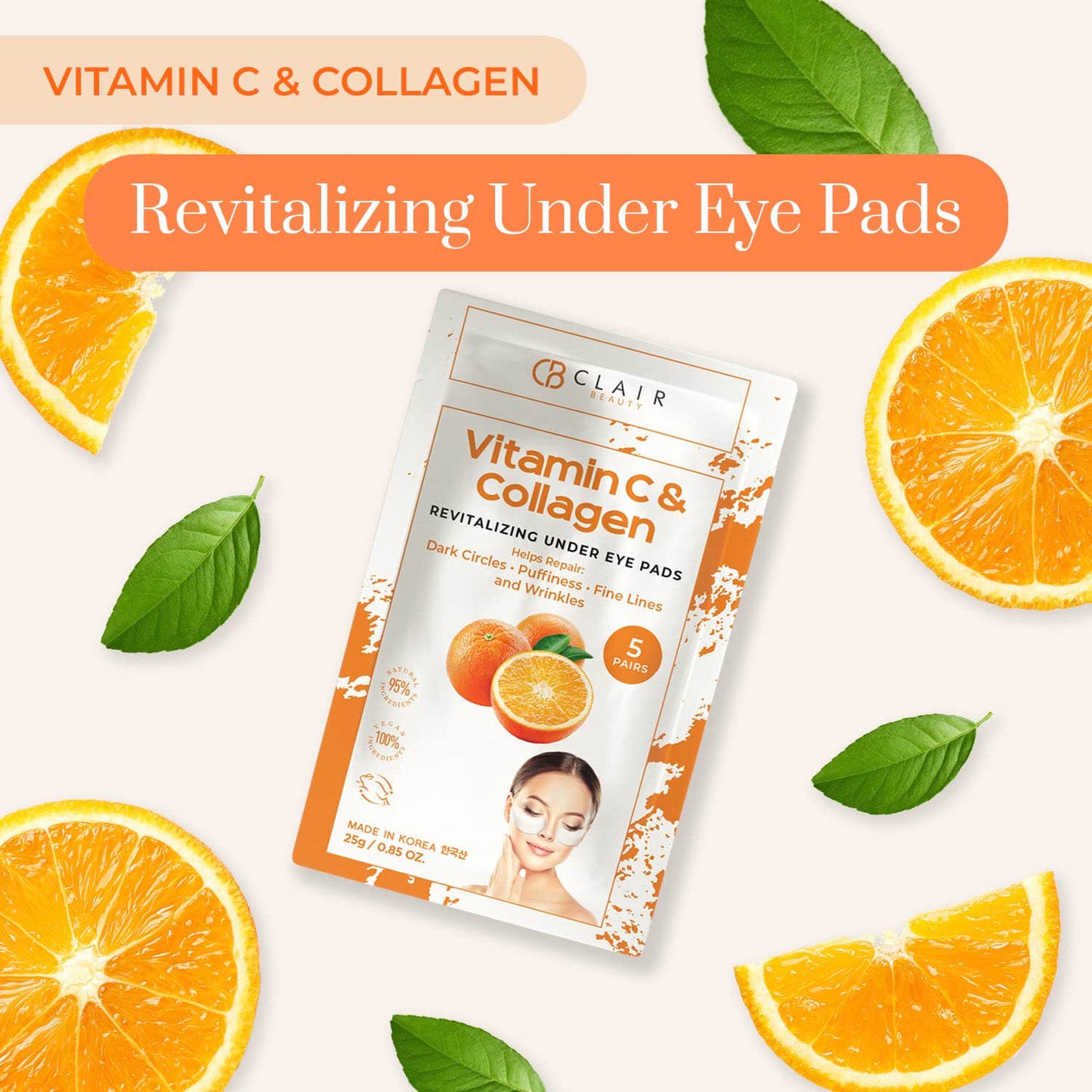 Vitamin C & Collagen Under Eye Patches - Diminishes Dark Circles & Puffiness, Anti-aging, Cooling & Soothing Eye Pads - Cruelty Free Korean Skin Care For All Skin Types