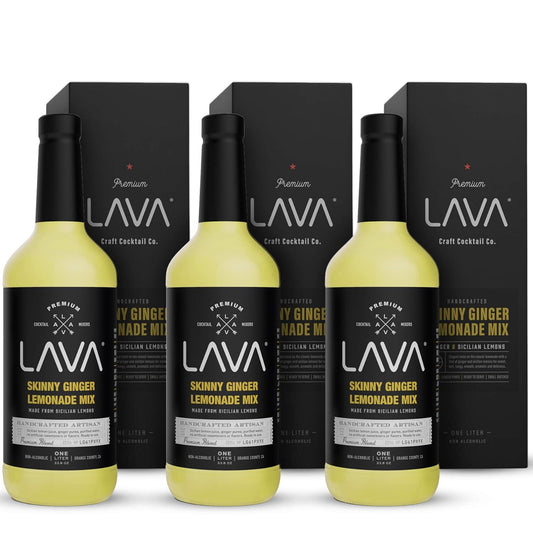 (3 Pack) LAVA Premium Skinny Ginger Lemonade Vodka Cocktail Mix made with Sicilian Lemon Juice, Candied Ginger Puree - 33.8oz Bottles