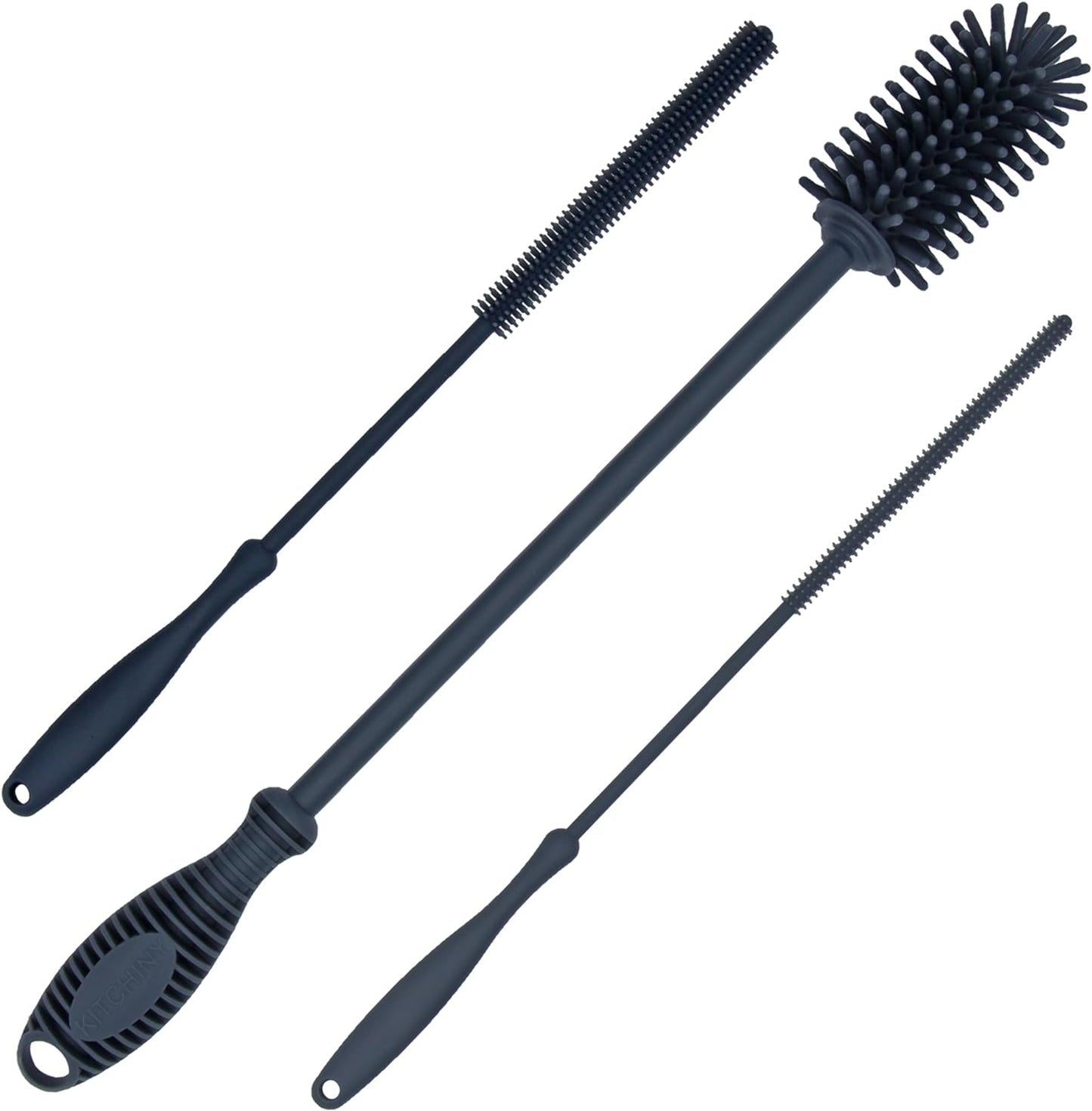 12.5" Silicone Bottle Brush & Straw Cleaner Brush Set | Water Bottle Cleaner for Hydro Flasks, Tumblers, Glassware, Vases and Narrow Neck Containers