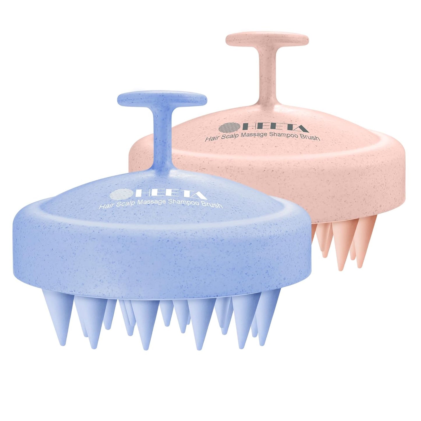 HEETA Scalp Massager Hair Growth 2-Pack, Silicone Scalp Scrubber Shampoo Brush for Exfoliation Dandruff Removal Head Massage Stress Relax, Wet & Dry Use for Women Men Hair Care, Wheat Straw Material
