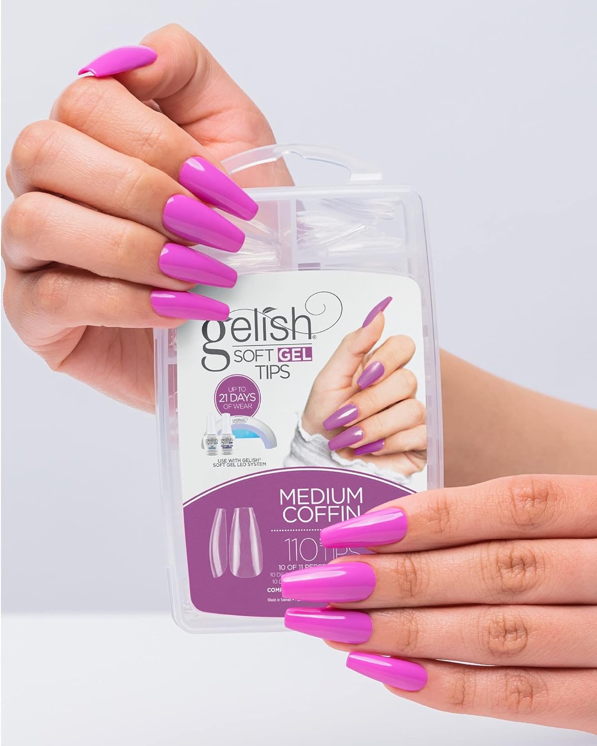 Gelish Soft Gel™ Intro Starter Kit – Full Coverage Press On Tips, LED Nail Lamp, Long-Lasting, Fast Application, No Chip, At-Home Gel Nails, Easy to Use (Medium Coffin Kit)