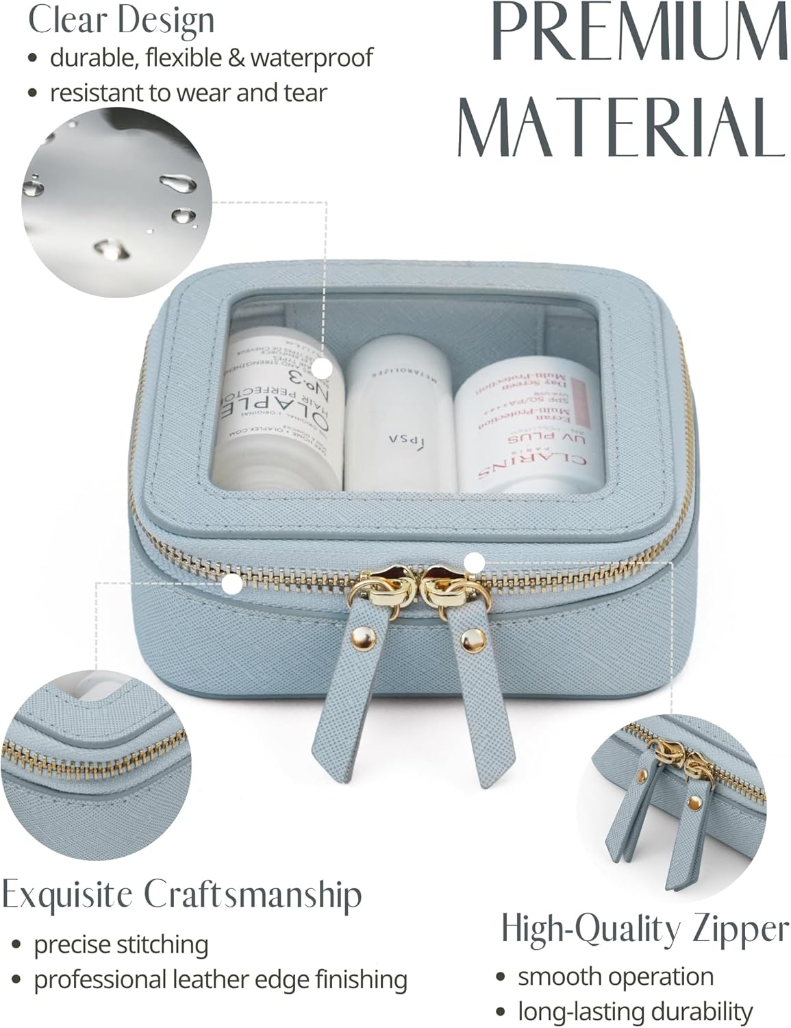 Popvibe Clear Makeup Bag Travel Cosmetic Case Transparent Toiletry Bag with Zipper, Portable Make Up Organizer Traveling Compact Car Bag for Essentials