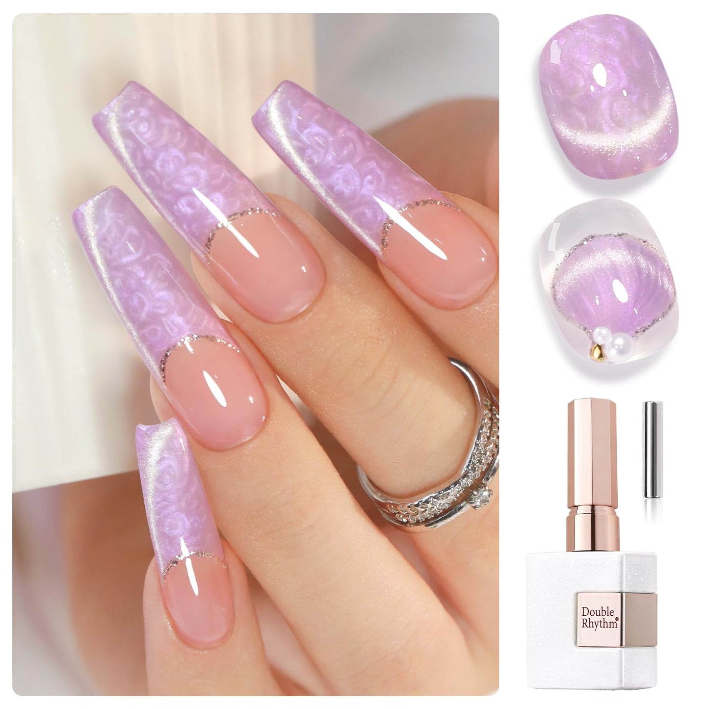 Double Rhythm 15ML Ice Glass Cat Eye Gel Polish with Magnet Holographic Glitter Shimmer Translucent Sheer Color Salon Soak Off Magnetic Nail at Home (Mermaid Purple-MC1136)