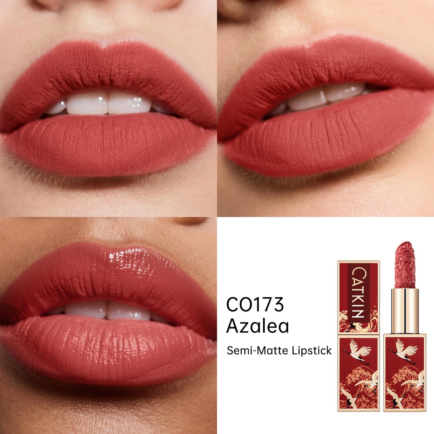 Catkin Semi-Matte Lipstick Hydrating High Impact Color Infused with Vitamin E and Avocado Oil Smooth Soft Texture Long Lasting Matte Finish 173