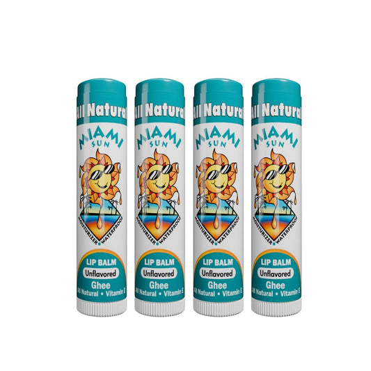 Miami Sun Natural Ghee Lip Balm, Hydrating Lip Treatment with Shea Butter & Beeswax, Organic & Non-Toxic, Best for Dry, Chapped Lips - Moisturizing, Healing, Chemical-Free Lip Care (4 Count, Natural)