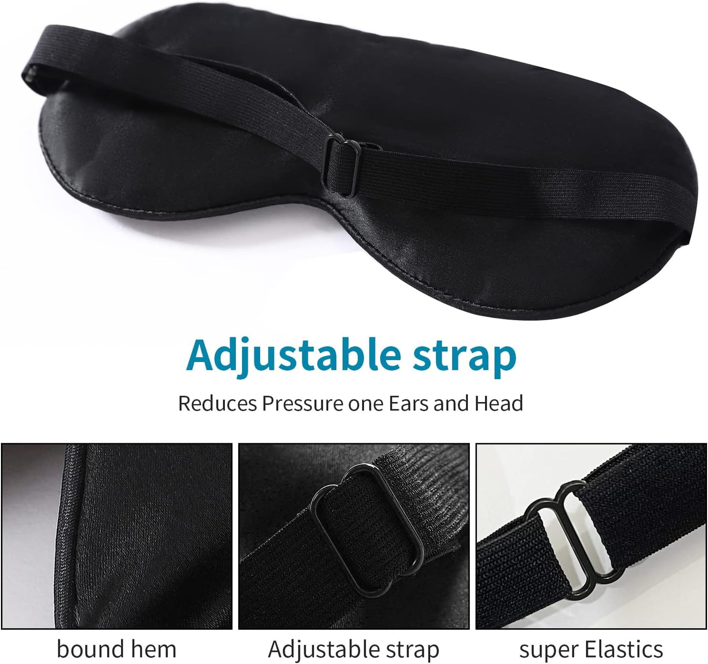 2-Pack 100% Real Natural Silk Eye Mask, Silk Sleeping Mask, Shade Puffy Eye Gift with Adjustable Straps, Sleep Eye Mask, SHJINJU Eye Mask Shade (Black and Champagne)