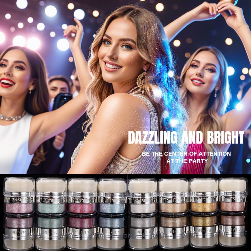 Glitter Body Highlighter Powder Body Shimmer Sparkle Face Brightening Highlighter Powder for Face Eyes Body Glow Makeup With sponge head（06#）