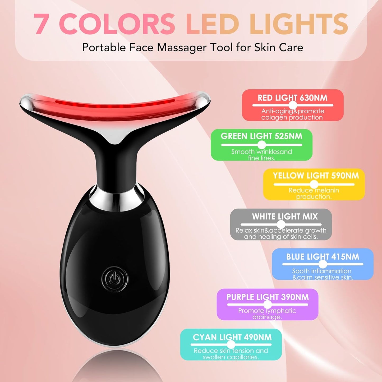 Red-Light-Therapy-for-Face, Facial Massager Wand with 7 Color - Birthday, Christmas, Mothers Day, Valentines Day, Self Care Gifts for Her Women Mom Best Friend Wife Teacher (Black)