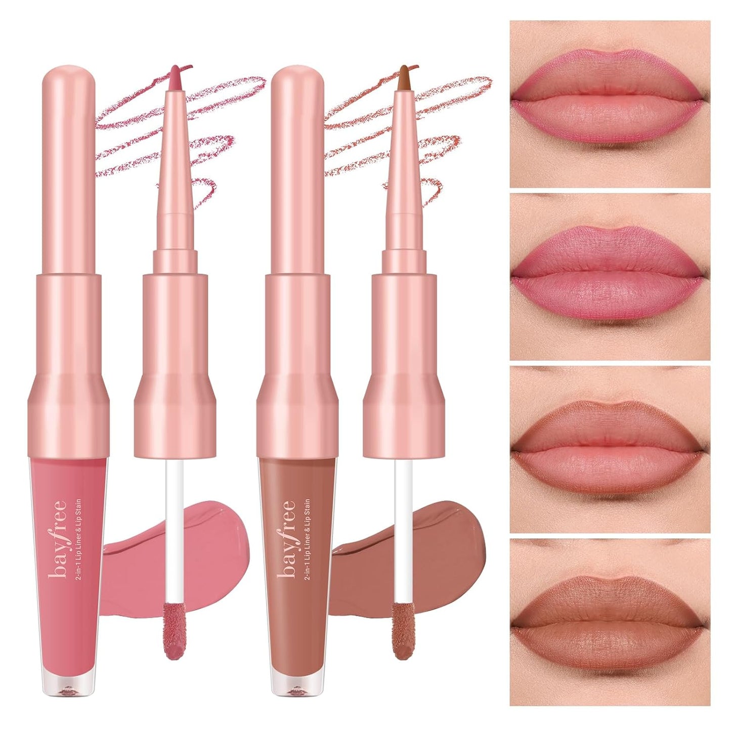 2 PCS Lip Liner and Lip Stain Combo Set, High Pigmented Long Lasting Velvet Lip Tint, Well-Defined Lipliner, Weightless Waterproof Not Animal Tested, Matte Finish Makeup