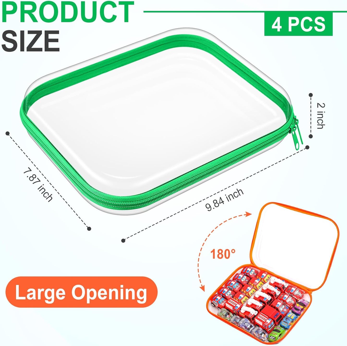 Hoolerry 4 Pcs Hard Clear Zipper Case Makeup Bags Plastic Pencil Pouch Transparent Storage Box Containers for Cosmetics, Snacks, Building Blocks, Puzzles(Fluorescent,9.8 x 7.9 x 2 in)