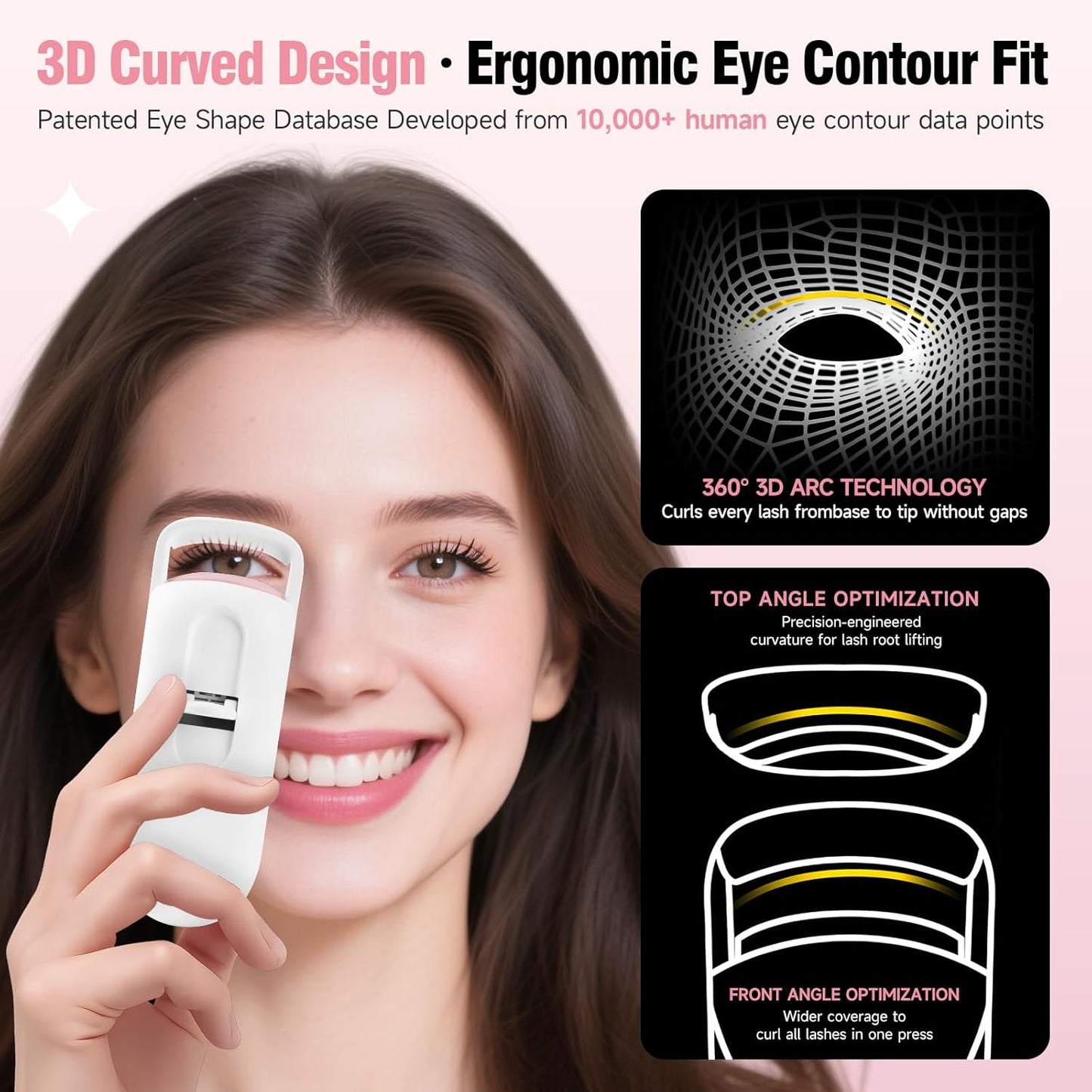 DUDUDU Heated Eyelash Curler, Portable Travel-Size Mini Electric Heated Lash Curler - 2-Level Adjustable Temp & Type-C Recharge, 10S Heat 3S Style 24H Lift for Long-Lasting Natural Effortless Curves