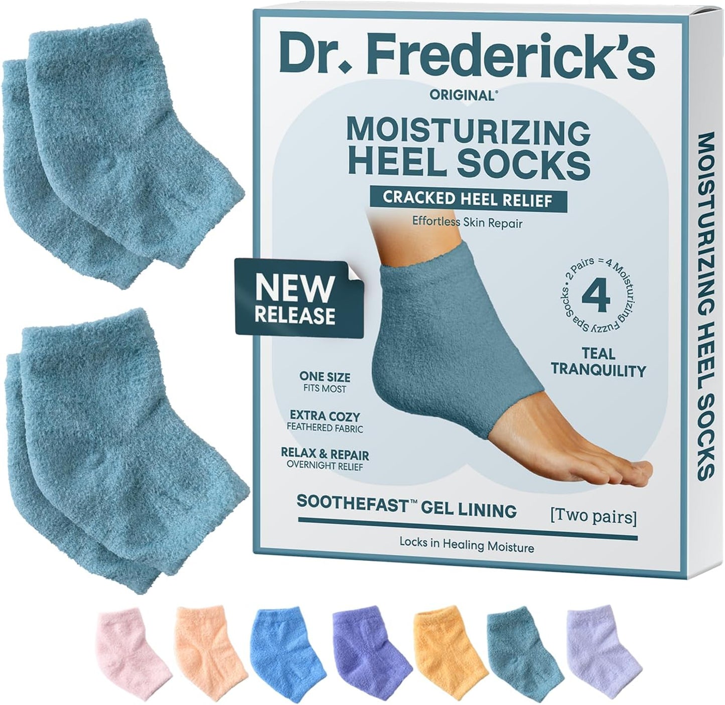 Dr. Frederick's Original Moisturizing Fuzzy Heel Socks - 2 Pairs - Cozy Gel-Lined Sleep Socks for Women & Men - Soothes Dry, Cracked Feet - Heel Repair - Teal Tranquility