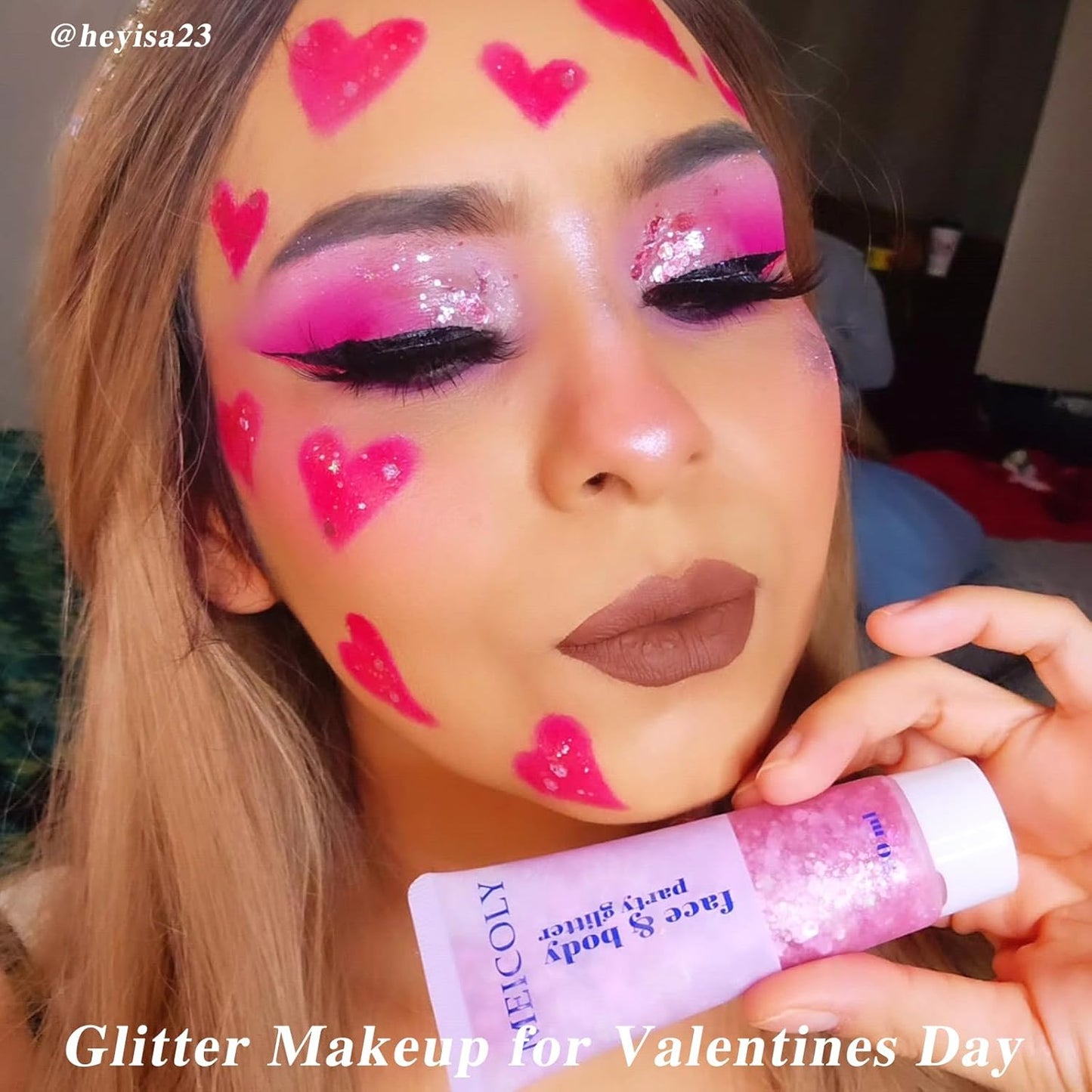 MEICOLY Pink Face Glitter,Pink Body Glitter,Sparkly Hair Glitter,Singer Concerts Lover Heart Chunky Glitter,Pink Glitter Makeup,Mermaid Glitter Face Paint