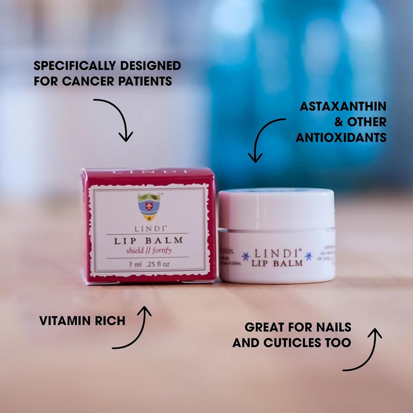 LINDI SKIN Lip Balm - Gentle, Non-Irritating, Vitamin E Formula That Hydrates and Soothes Dry, Chapped Lips - Soother for Nails & Cuticles - Allergy Tested Lip Balm for Cancer Patients (0.25 fl oz)