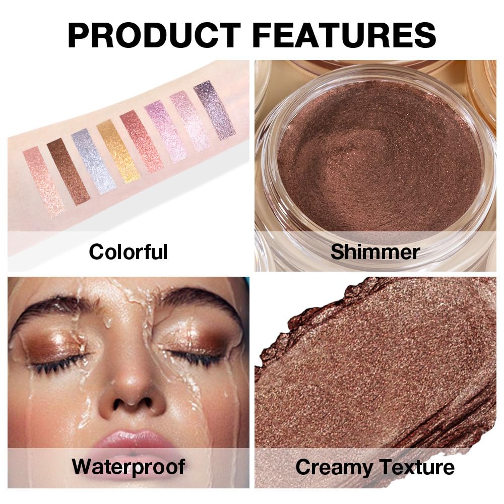 Cream Glitter Brown Shimmer Metallic Eyeshadow Palette Makeup, Natural Single Mini Instant Holographic Eyeshadow For Women, Sombras Crema Para Ojos, Talc, Paraben & Cruelty Free