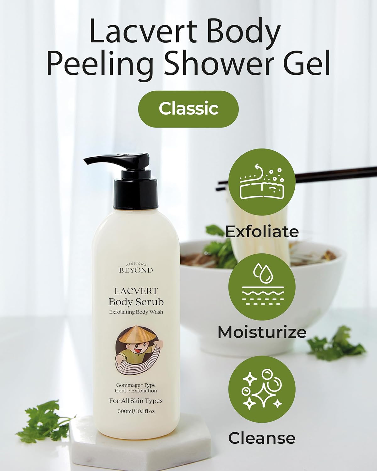 BEYOND Lacvert Body Scrub Peeling Gel (Original, 10.1fl oz) - Body Wash & Shower Gel for Gentle Exfoliation & Home Spa. Korean Daily Skin Care. Gommage-Type for Smooth,