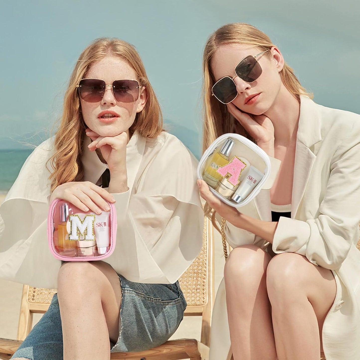 YOOLIFE Initial Make Up Bag Travel Toiletry Bag, Clear Makeup Bag Preppy Cosmetic Bags Organizer Travel Essentials Gifts for Women Teen Girlfriend Teacher Mom Birthday Mothers Day Gifts White J